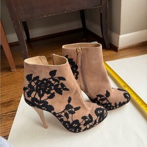 Valentino Garavani Tan and Black Floral Heeled Boots